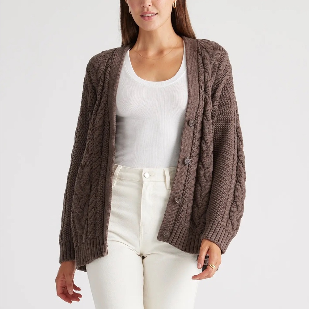 Quince Chocolate Cable Knit Cardigan